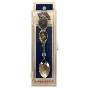Monterey Fishermans Wharf Souvenir Spoon with Gold Ships Wheel Charm Collectible